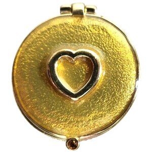 Round Trinket Box Gold Tone Heart Hinge Lid pill holder magnetic close valentine